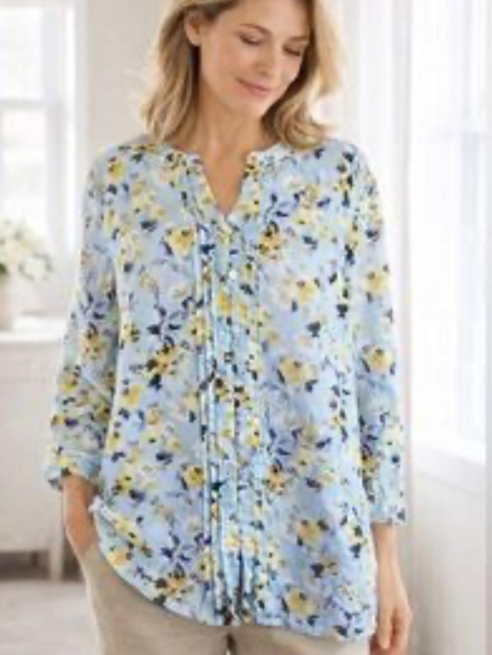 J. Jill Love Linen Floral Blouse, Size M - Picture 13 of 16